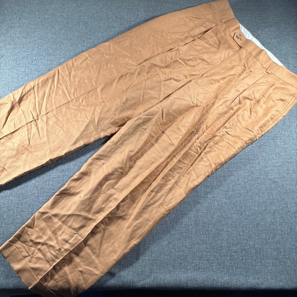 Vintage Karl Kani Pleated Pants Mens 36 Orange Linen‎ Viscose Wide Leg Trousers